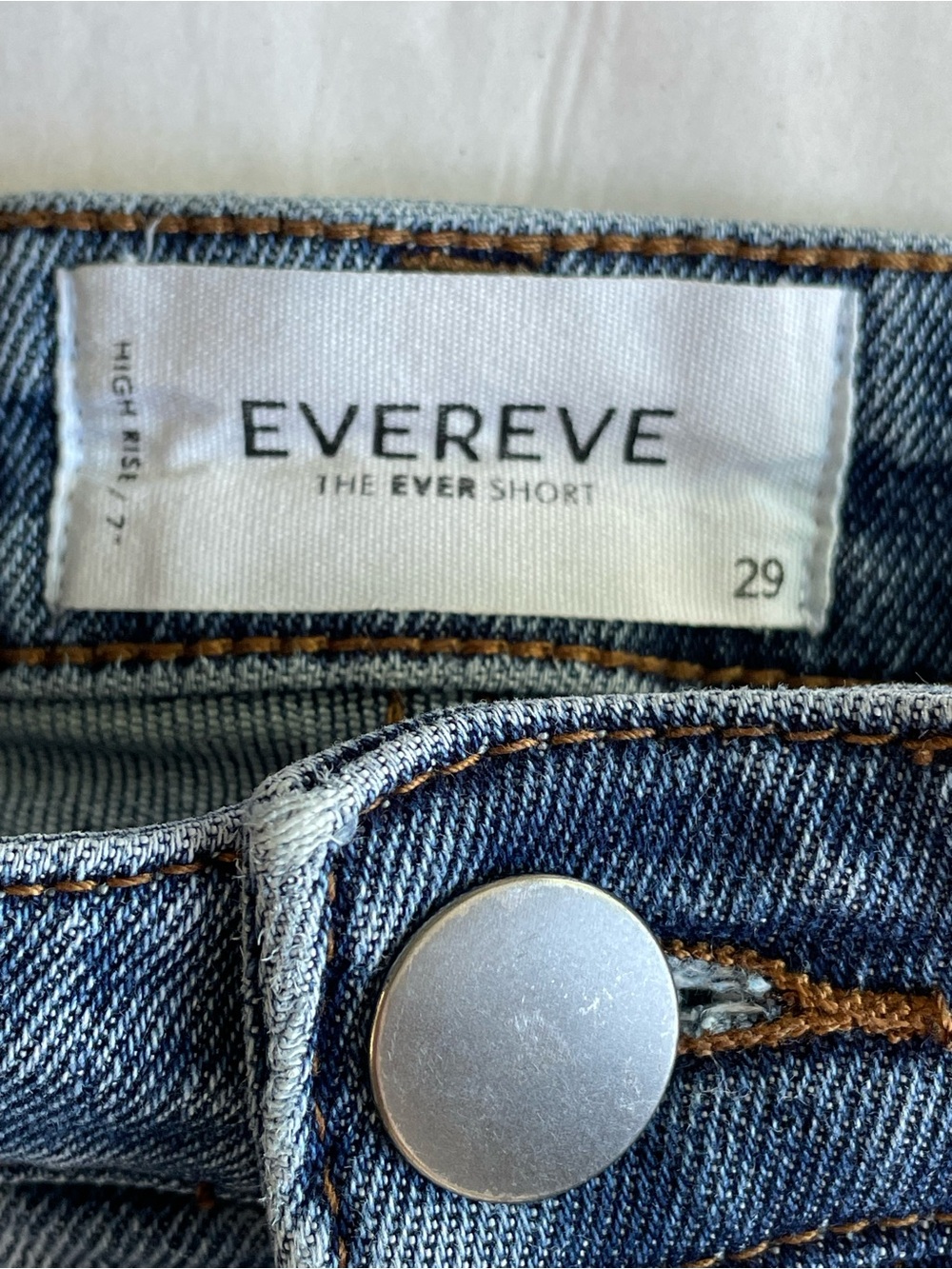 Evereve Light Blue Distressed High-Rise The Ever Denim Shorts - Picture 3 of 5